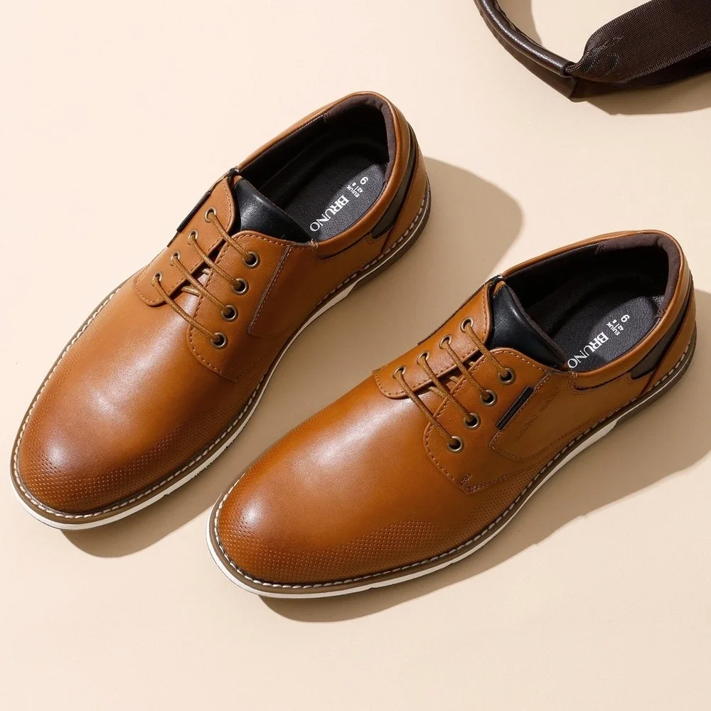 Bruno Marc Mens Modern Casual Oxford Shoes Brown Size 10.5W WIDE NEW